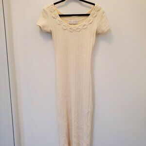 New York Style crotchet macrame dress off-white midi size short sleeve small